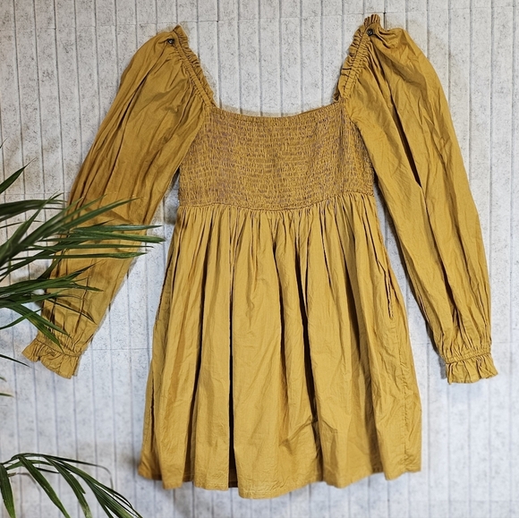 Aaron & Amber Mustard Yellow Cotton Mini Dress Medium - Picture 3 of 3